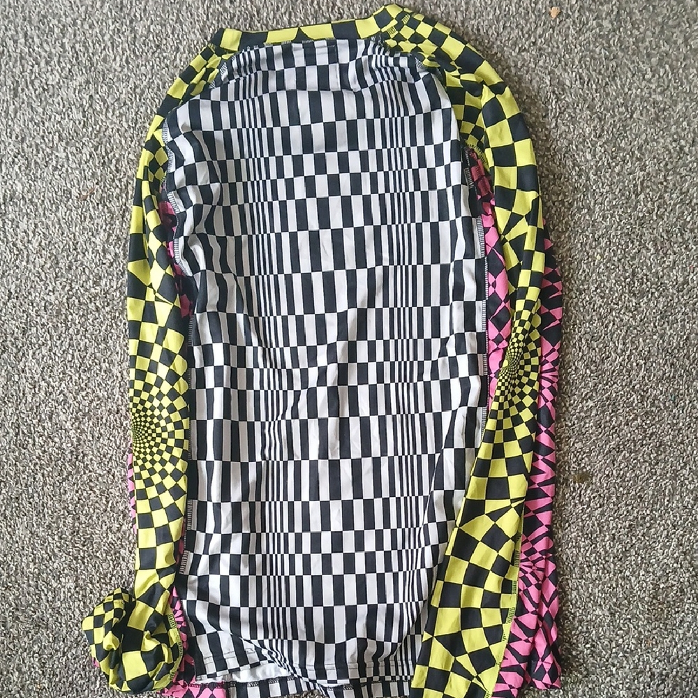 Adidas Jeremy Scott Checkered Long Sleeve Shirt - Yellow, Pink, Black - Picture 7 of 8